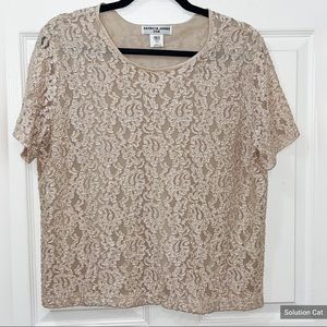 Vintage 90s Patricia Jones beige lace Blouse Top Size Large